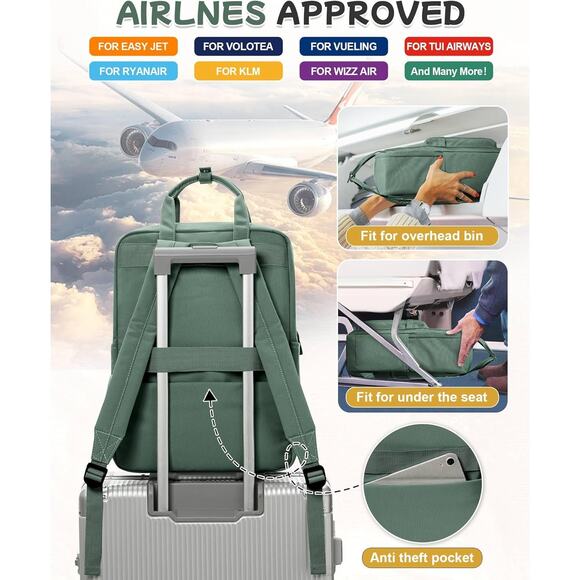 Green Nylon Small Backpack with Top Handles – Lightweight School & Travel Bag - Picture 4 of 6